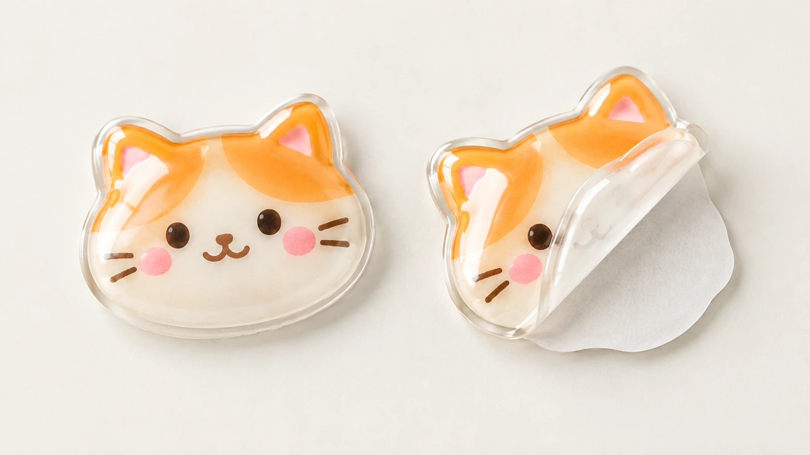 猫の形のドームステッカー枚。そのうち枚は白いリリースバッキングが一部はがれている